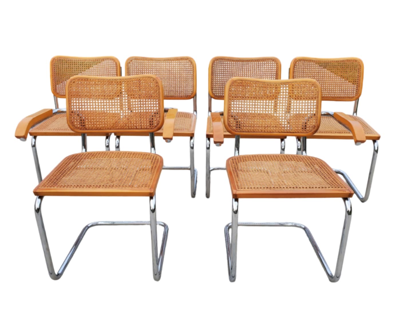 Italian MCM Marcel Breuer 'Cesca' Dining Chairs/ Italian Cantilevered Chrome And Cane Chairs/Set of 6