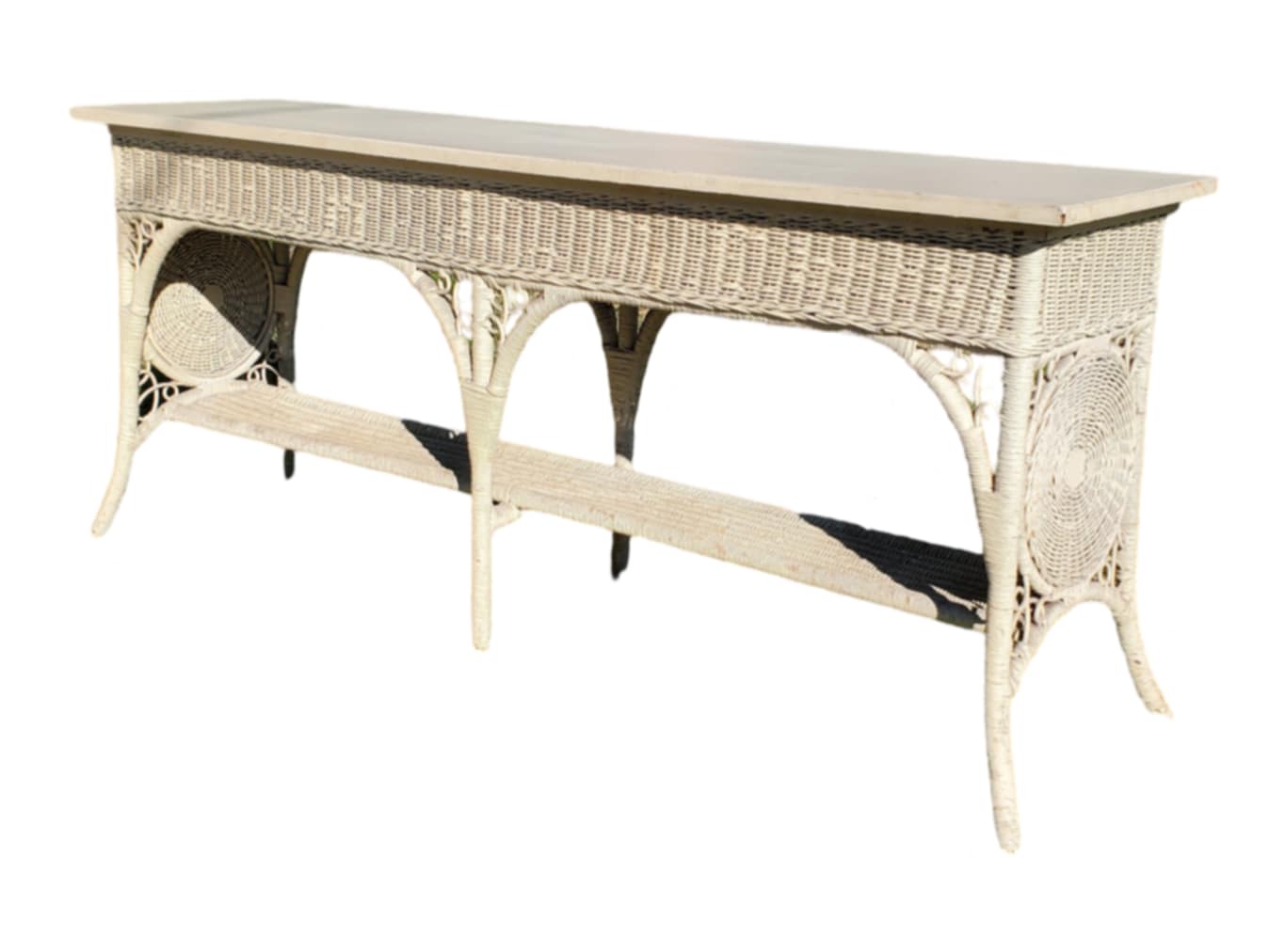 Vintage Wicker Sofa Table/ Vintage Wicker Console Table