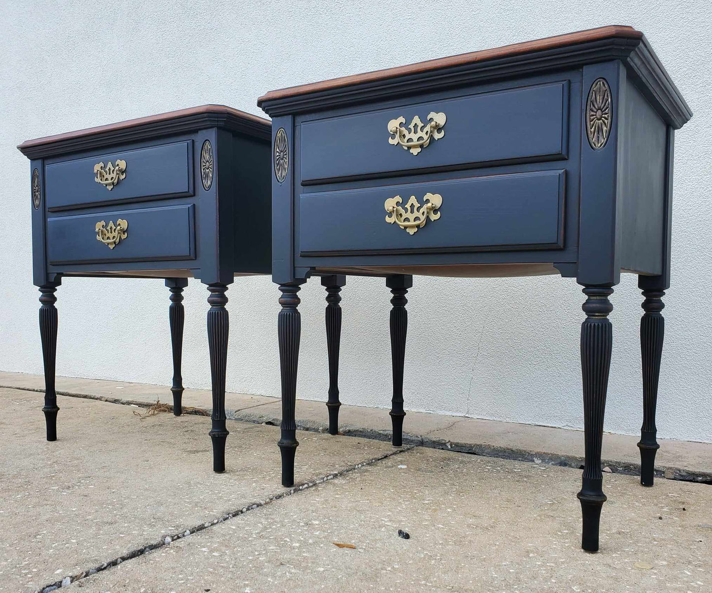 SOLD**SOLD**Ethan Allen Vintage Nightstands/ Ethan Allen Vintage End Tables/ Vintage Two Drawer Tables/ Pair of Refinished Tables