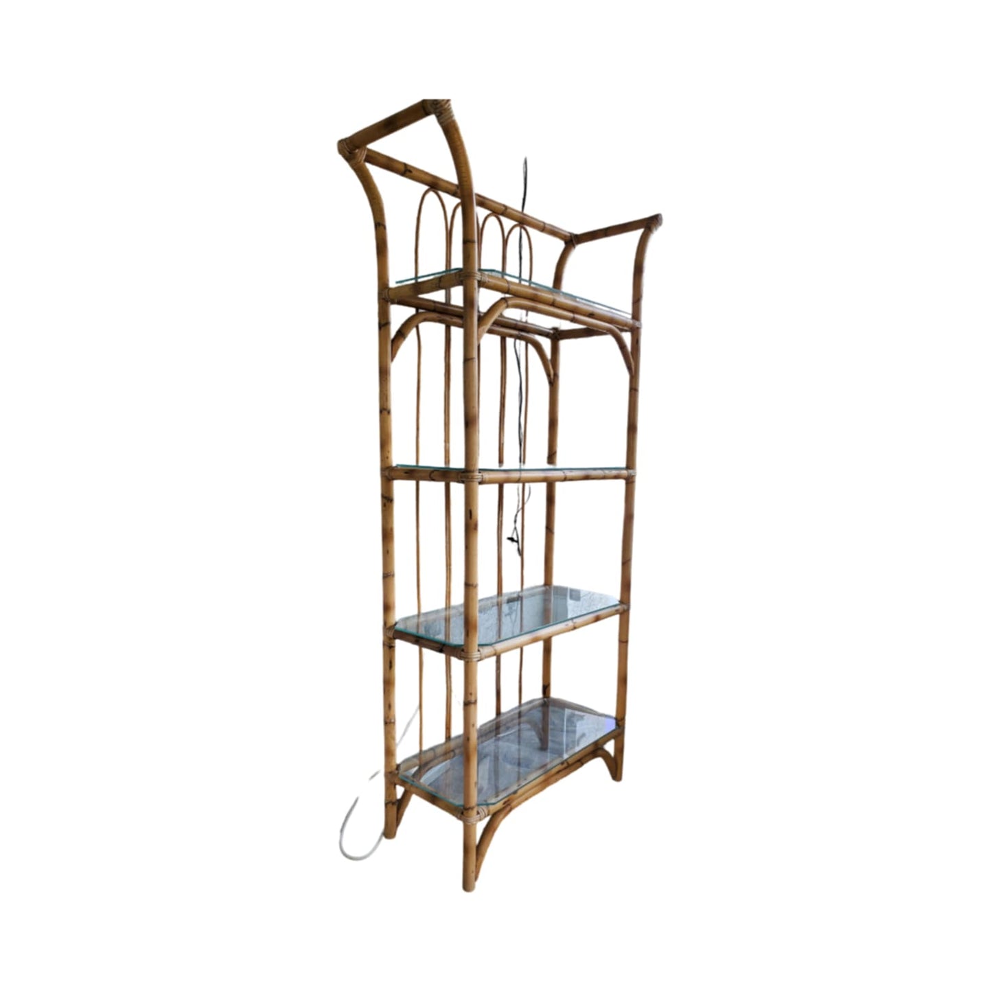 Vintage Bamboo and Glass Shelf/ Vintage Bamboo Etagere