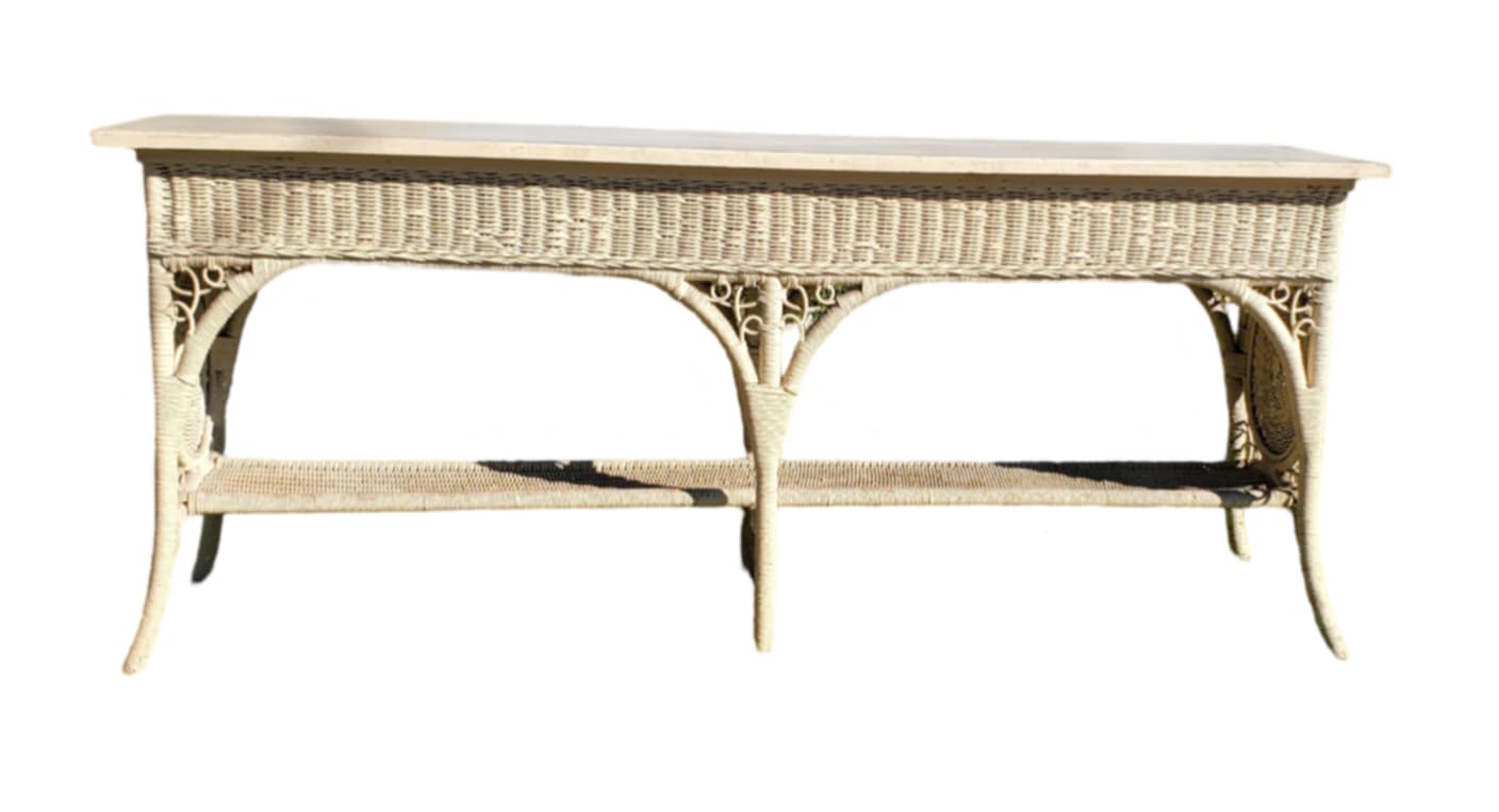 Vintage Wicker Sofa Table/ Vintage Wicker Console Table