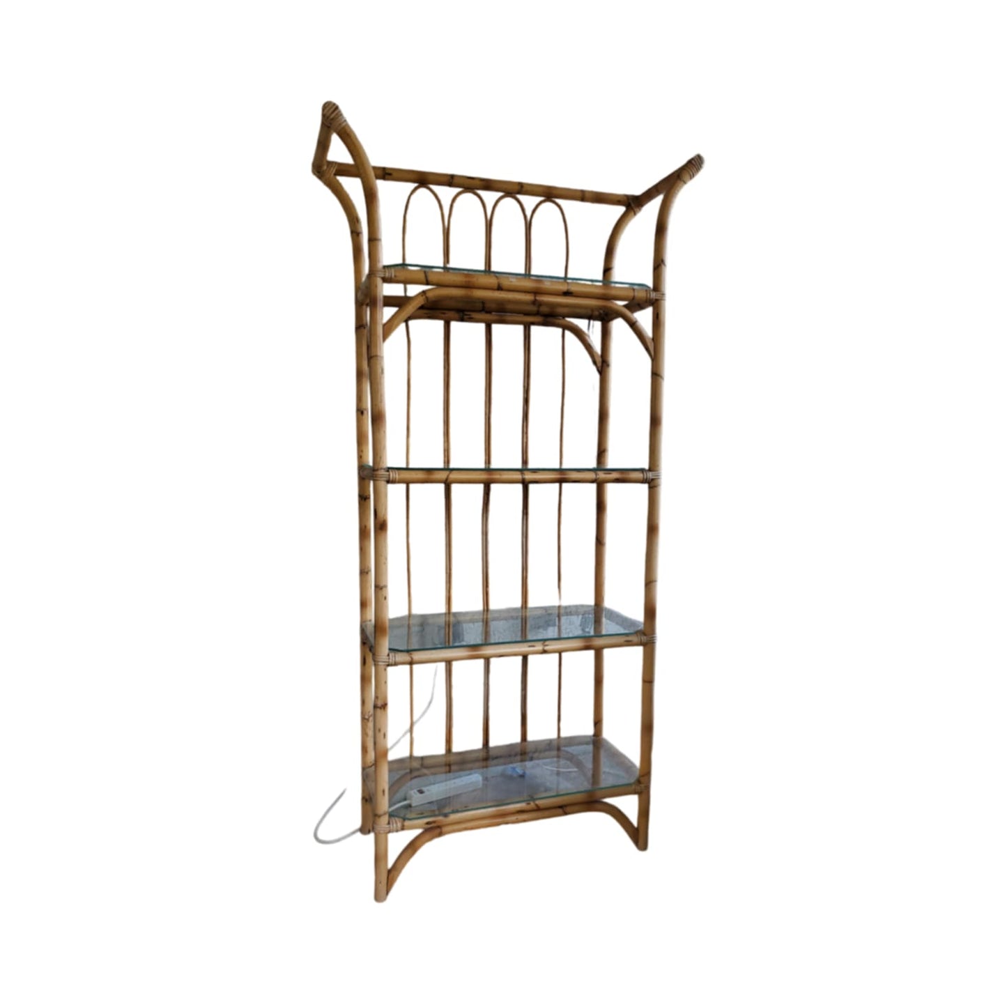 Vintage Bamboo and Glass Shelf/ Vintage Bamboo Etagere