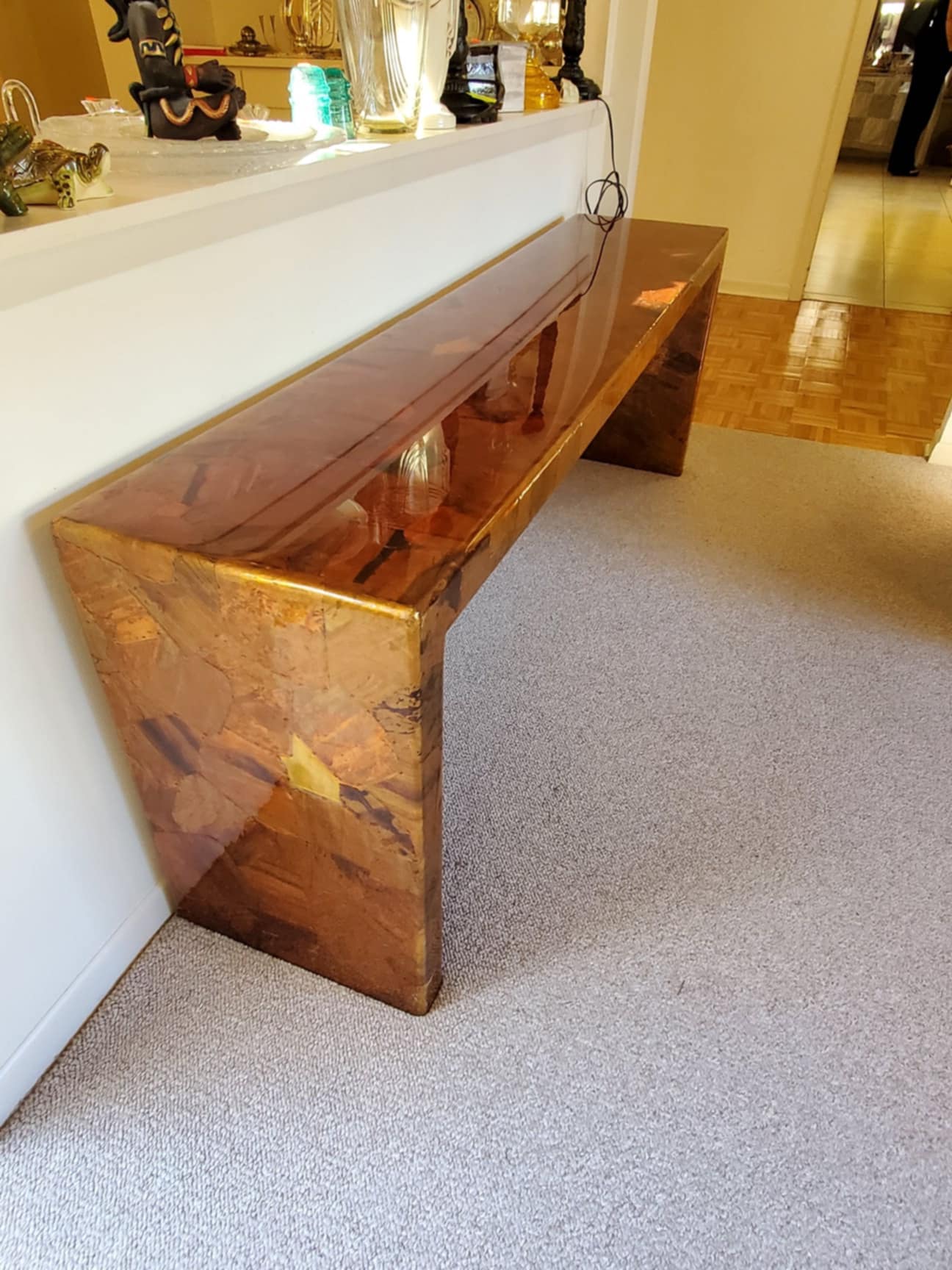 Sofa Console Table/MCM Brass and Copper Brutalist Style Console Table