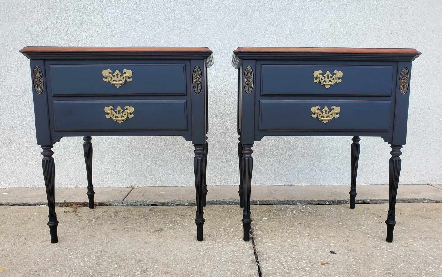 SOLD**SOLD**Ethan Allen Vintage Nightstands/ Ethan Allen Vintage End Tables/ Vintage Two Drawer Tables/ Pair of Refinished Tables