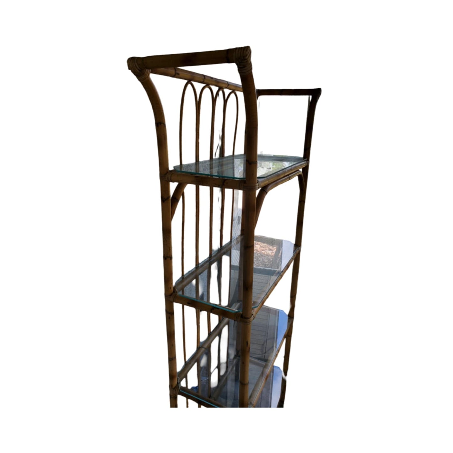 Vintage Bamboo and Glass Shelf/ Vintage Bamboo Etagere