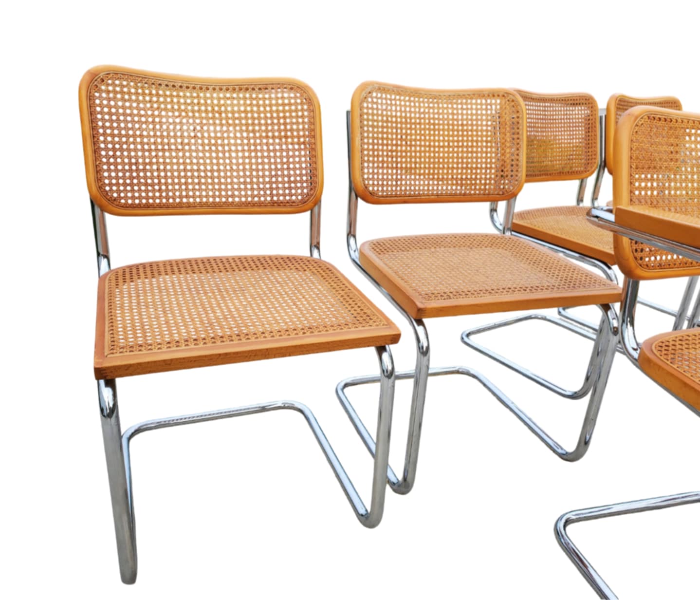 Italian MCM Marcel Breuer 'Cesca' Dining Chairs/ Italian Cantilevered Chrome And Cane Chairs/Set of 6