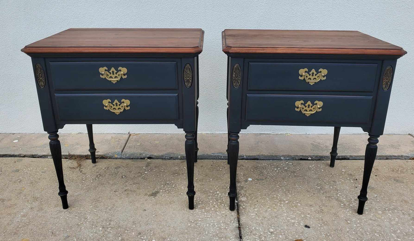 SOLD**SOLD**Ethan Allen Vintage Nightstands/ Ethan Allen Vintage End Tables/ Vintage Two Drawer Tables/ Pair of Refinished Tables