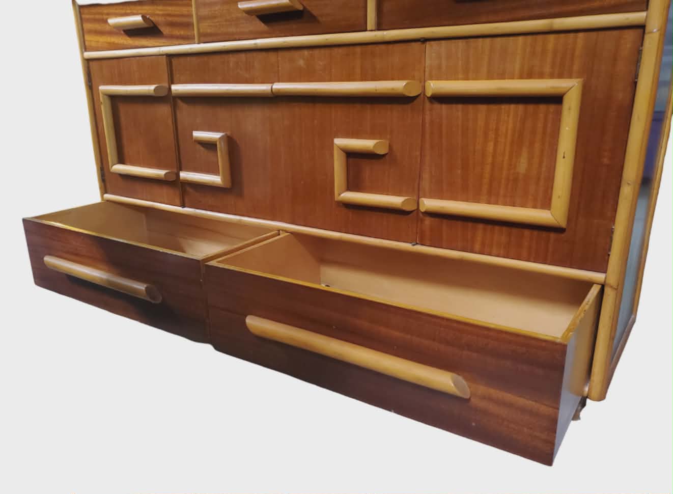 Stacked Rattan Sideboard or Buffet- Rattan Sideboard 1950's