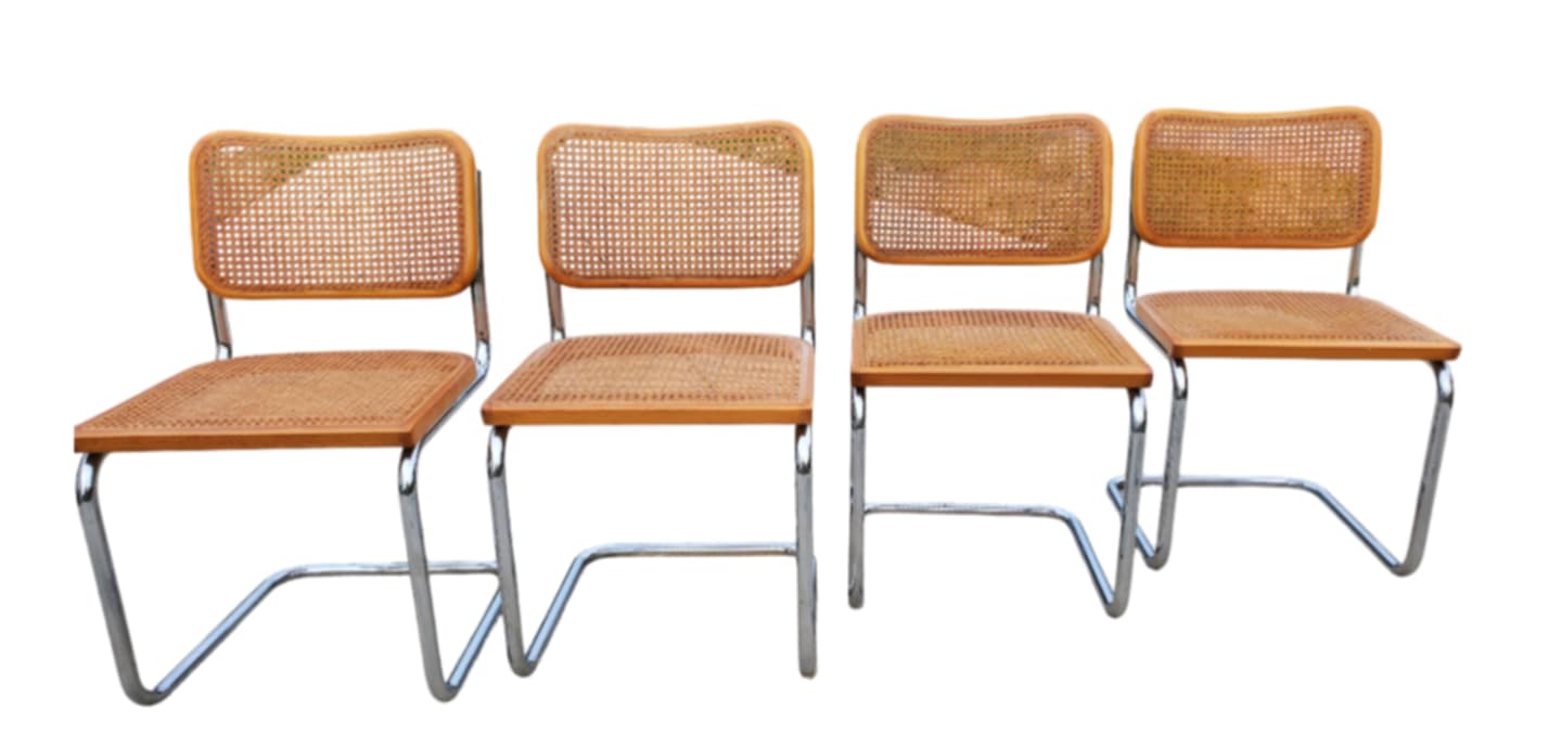 Italian MCM Marcel Breuer 'Cesca' Dining Chairs/ Italian Cantilevered Chrome And Cane Chairs/Set of 6
