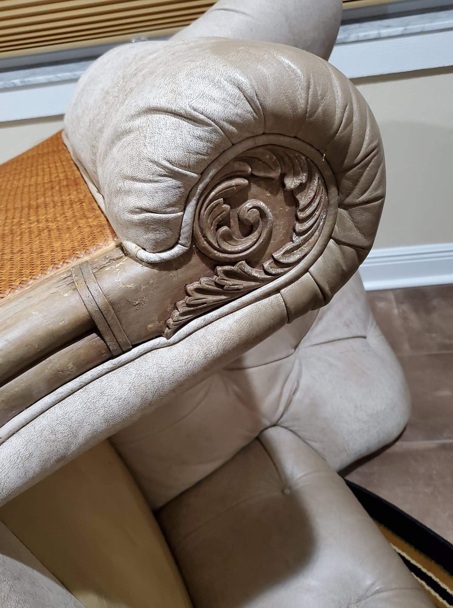 Oversized Occasional Chairs/Overstuffed Leather and Rattan Chairs (Pair)