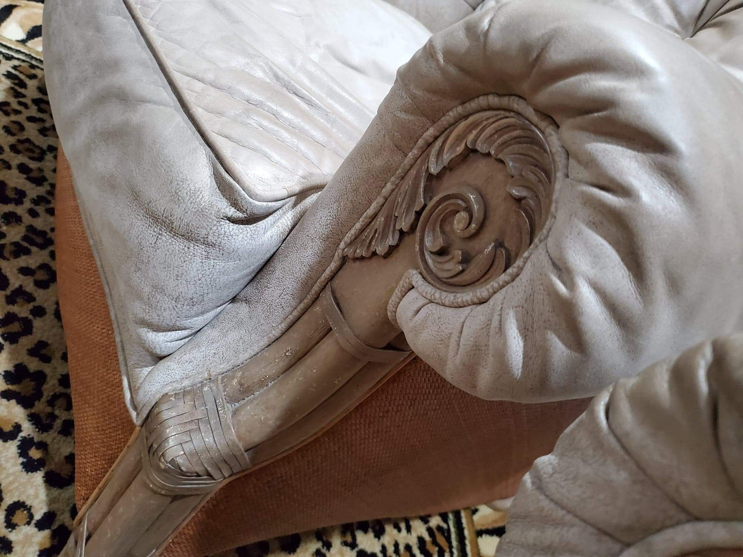 Oversized Occasional Chairs/Overstuffed Leather and Rattan Chairs (Pair)