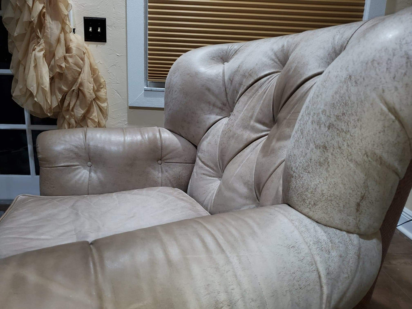 Oversized Occasional Chairs/Overstuffed Leather and Rattan Chairs (Pair)