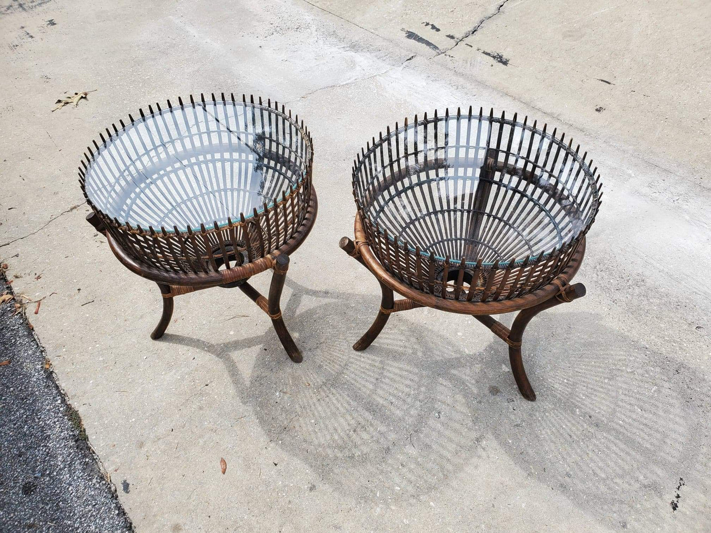 Franco Albini Tables/Vintage End Tables/Fish Trap Tables/MCM Fish Trap Tables/ Rattan Tables