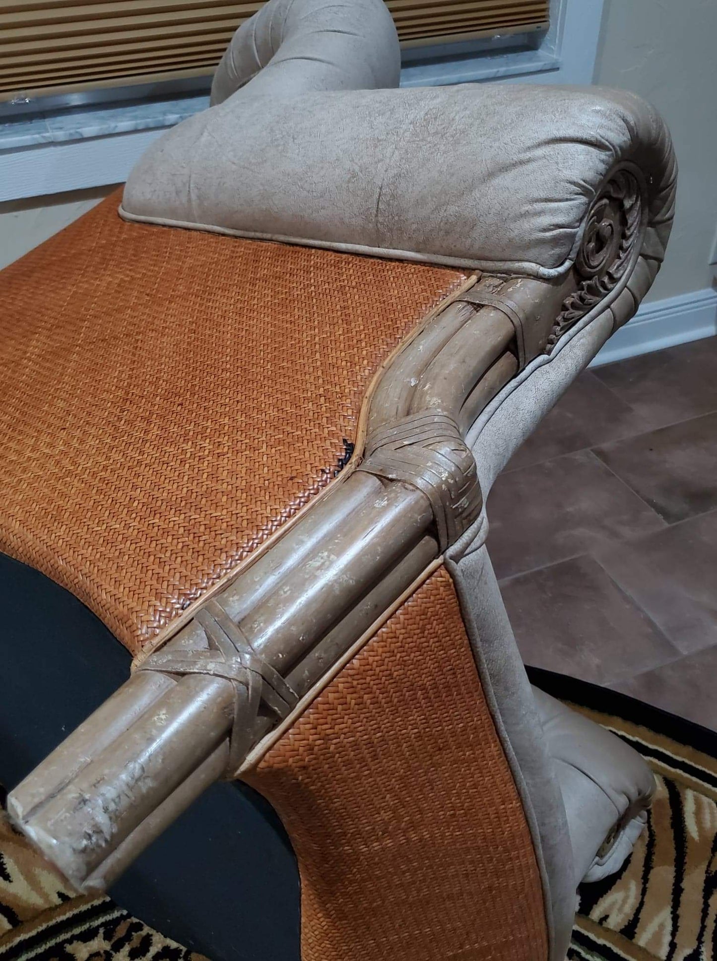 Oversized Occasional Chairs/Overstuffed Leather and Rattan Chairs (Pair)