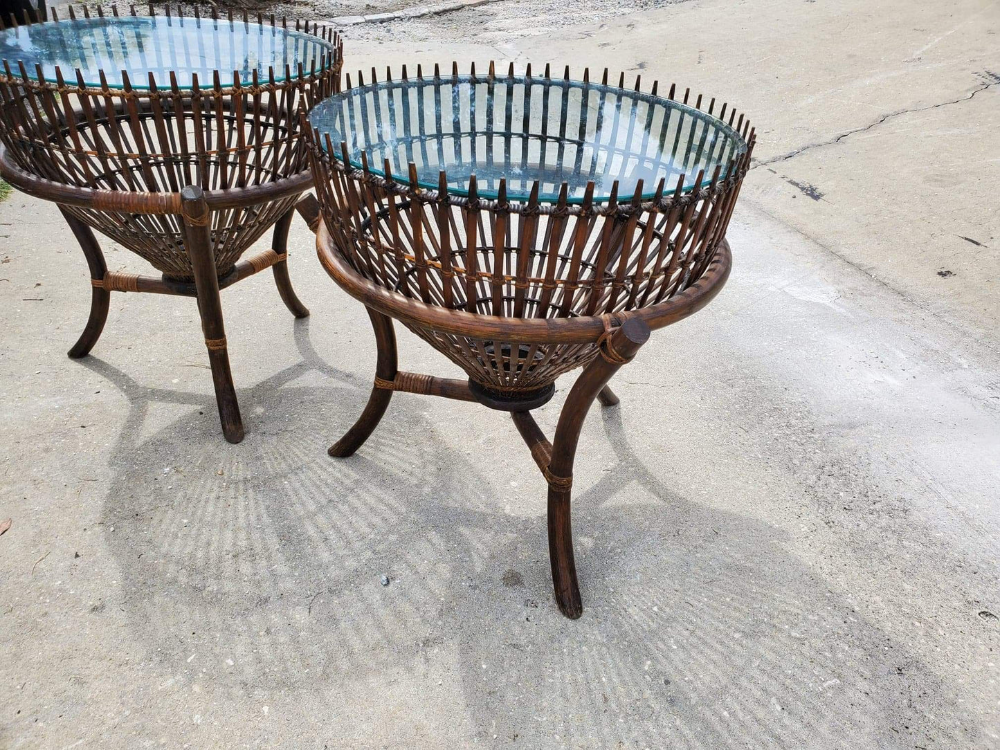 Franco Albini Tables/Vintage End Tables/Fish Trap Tables/MCM Fish Trap Tables/ Rattan Tables
