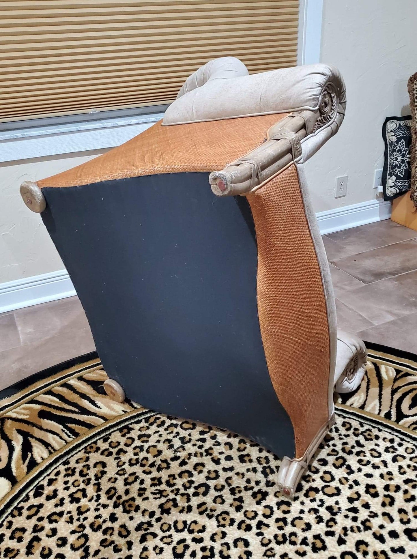 Oversized Occasional Chairs/Overstuffed Leather and Rattan Chairs (Pair)