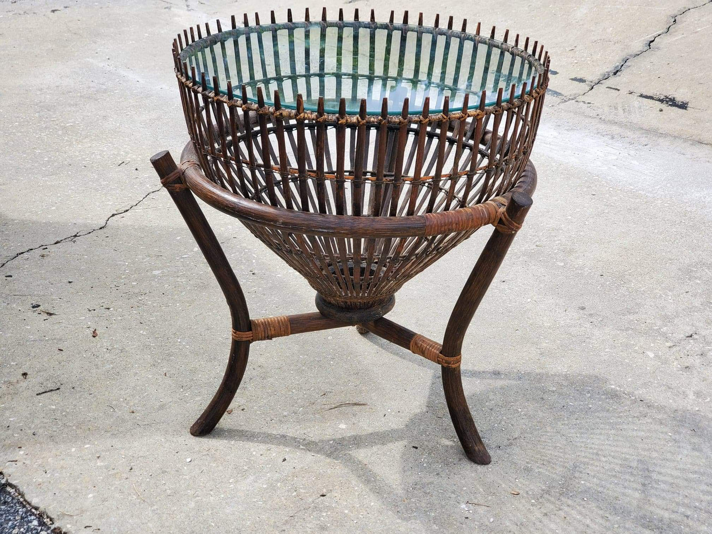 Franco Albini Tables/Vintage End Tables/Fish Trap Tables/MCM Fish Trap Tables/ Rattan Tables