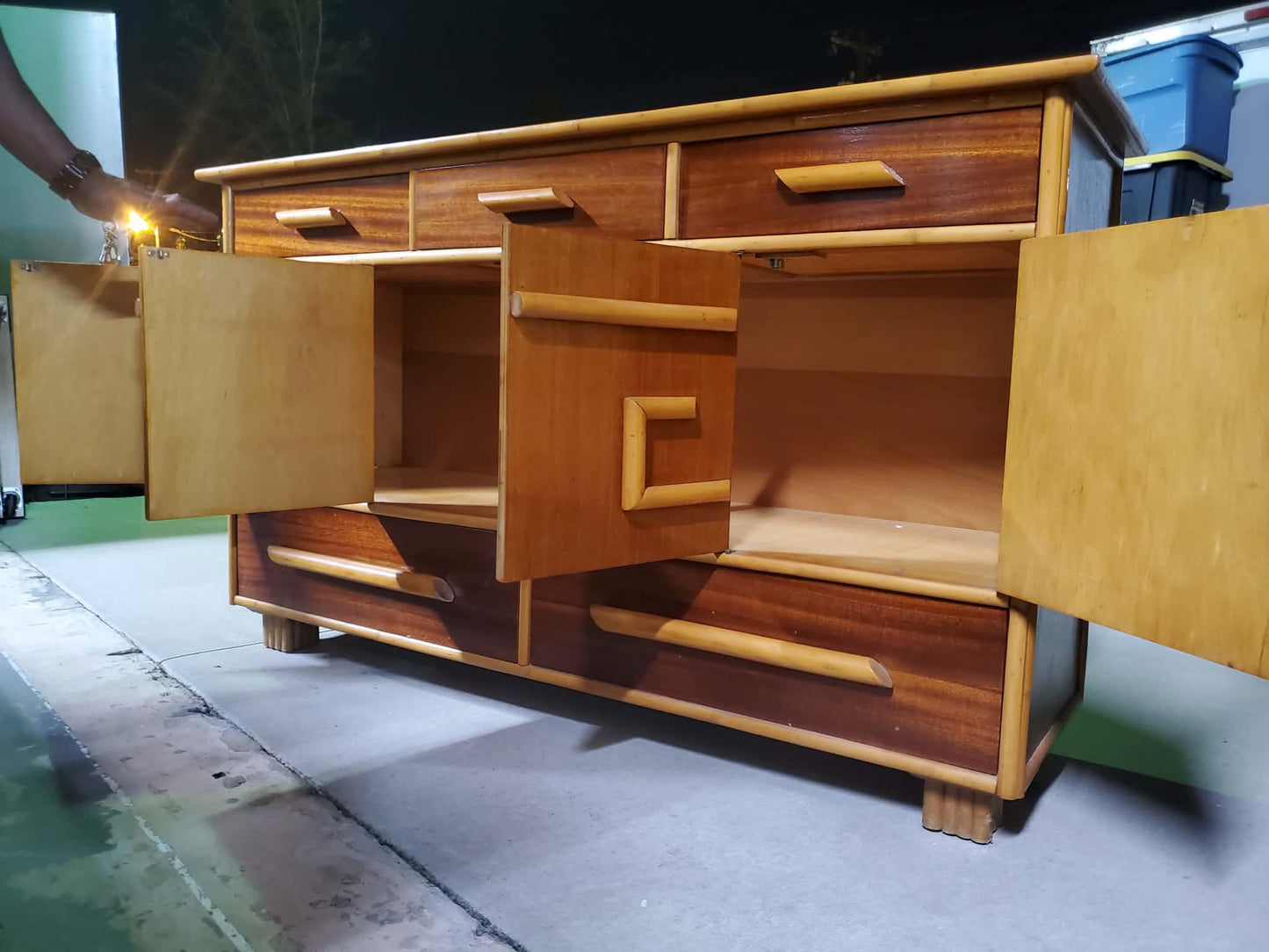 Stacked Rattan Sideboard or Buffet- Rattan Sideboard 1950's