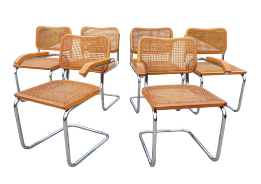 Italian MCM Marcel Breuer 'Cesca' Dining Chairs/ Italian Cantilevered Chrome And Cane Chairs/Set of 6