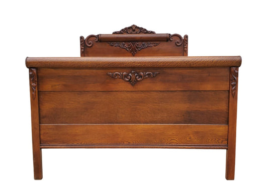 Antique Victorian Carved Oak Bed