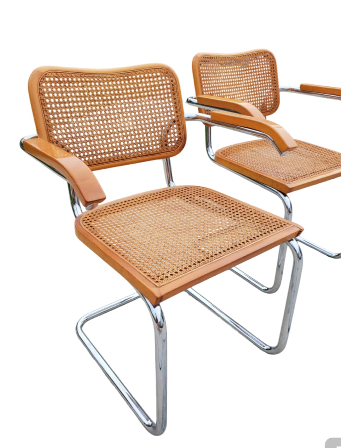 Italian MCM Marcel Breuer 'Cesca' Dining Chairs/ Italian Cantilevered Chrome And Cane Chairs/Set of 6