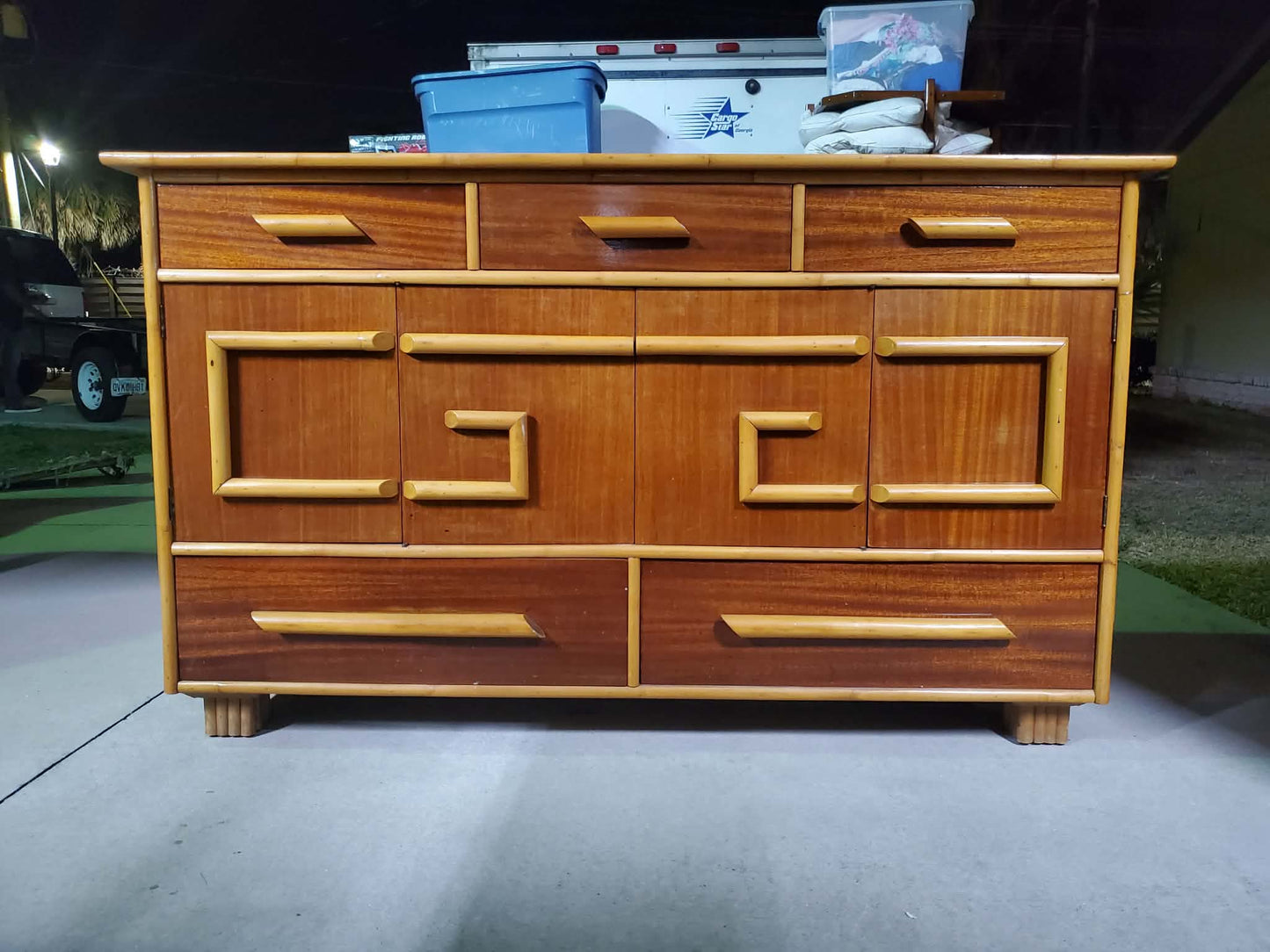 Stacked Rattan Sideboard or Buffet- Rattan Sideboard 1950's