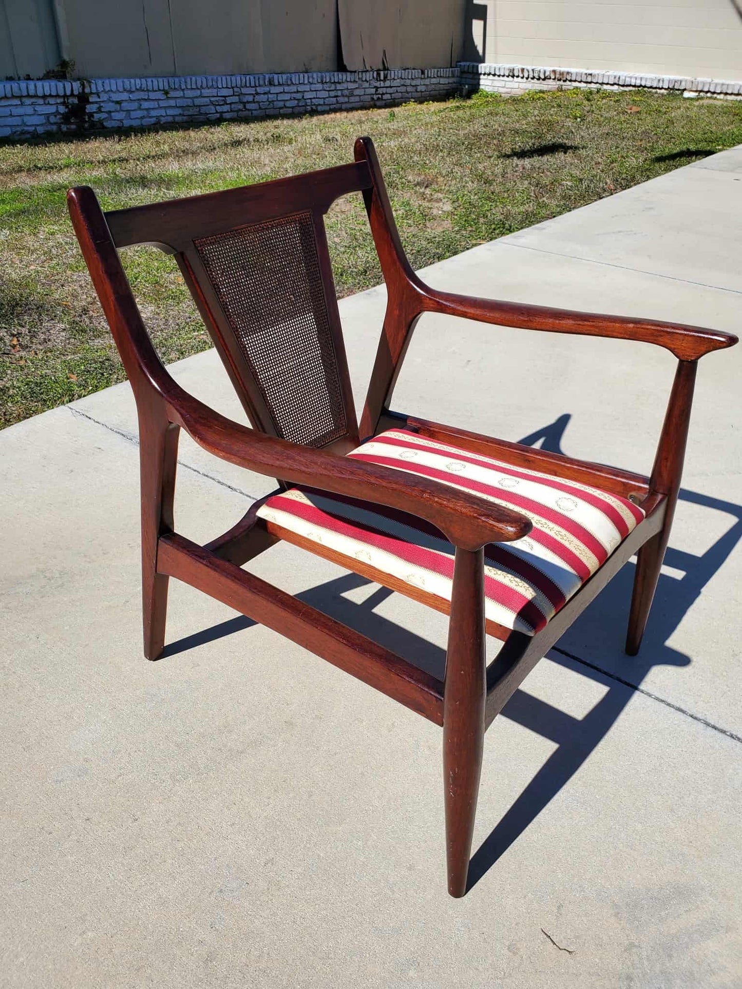 Jack Cartwright Style Lounge Chair / Cane Accented Mid-Century Modern Lounge Chair