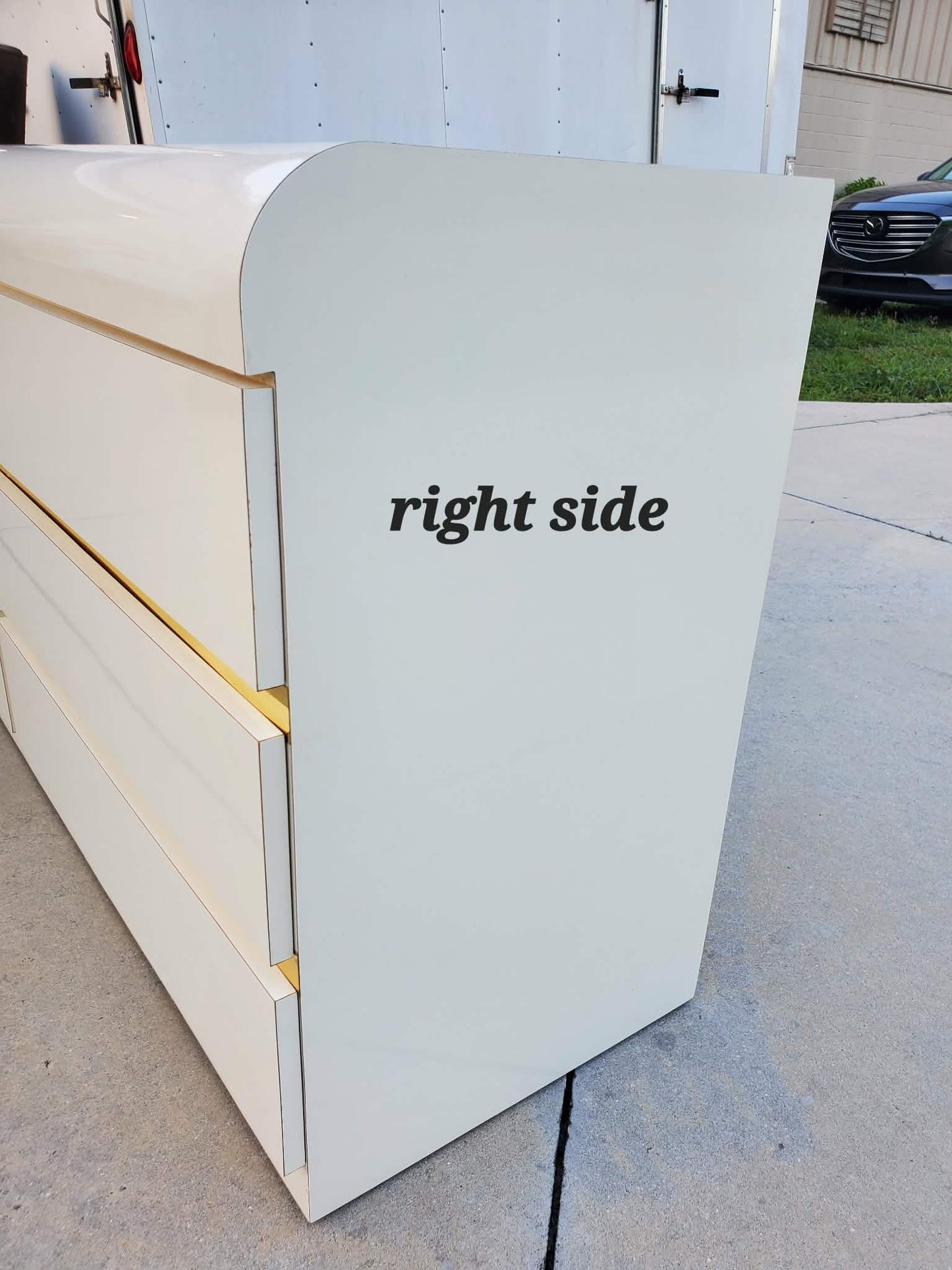 Post Modern Laminate Waterfall Dresser - Brass Inserts