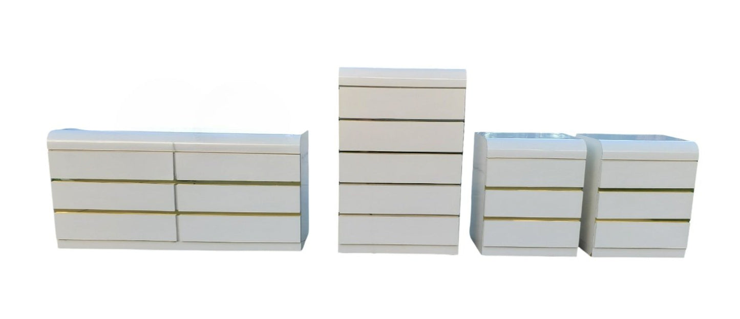 Post Modern Laminate Waterfall Chest With Brass Accents/Vintage White Laminate Chest