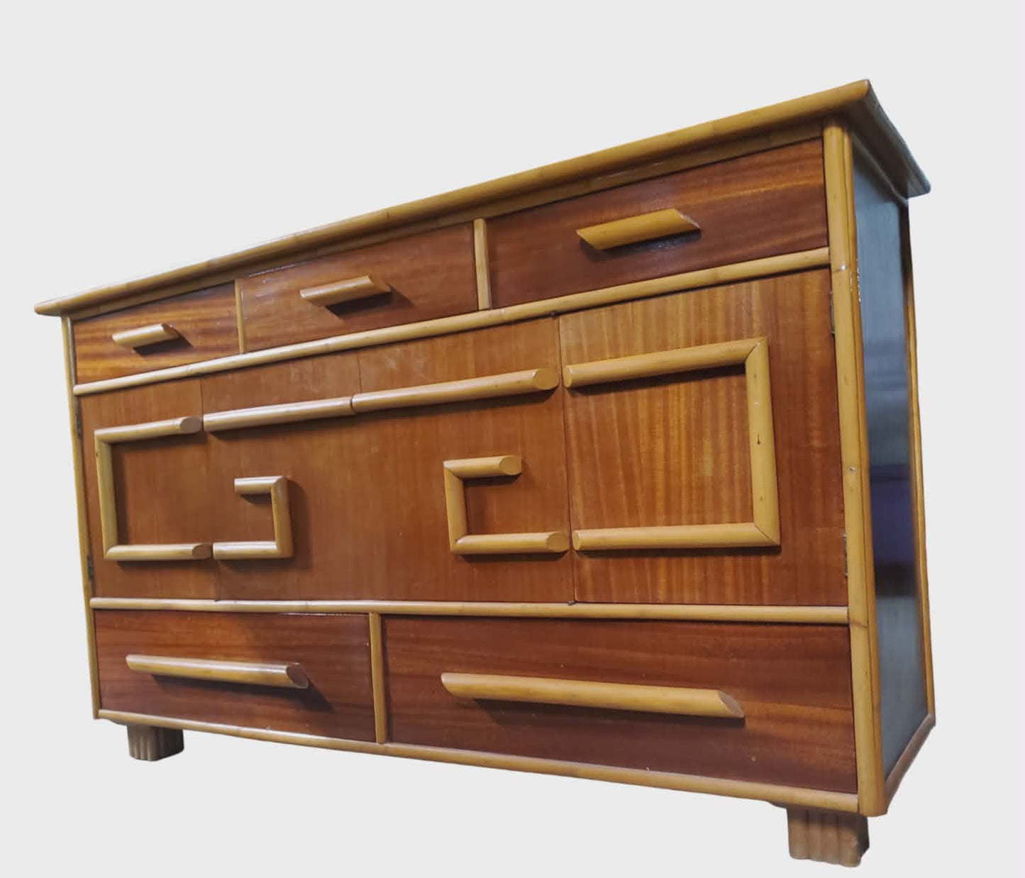 Stacked Rattan Sideboard or Buffet- Rattan Sideboard 1950's