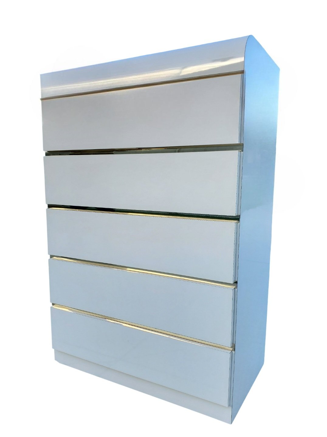 Post Modern Laminate Waterfall Chest With Brass Accents/Vintage White Laminate Chest