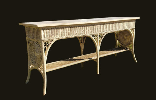 Vintage Wicker Sofa Table/ Vintage Wicker Console Table