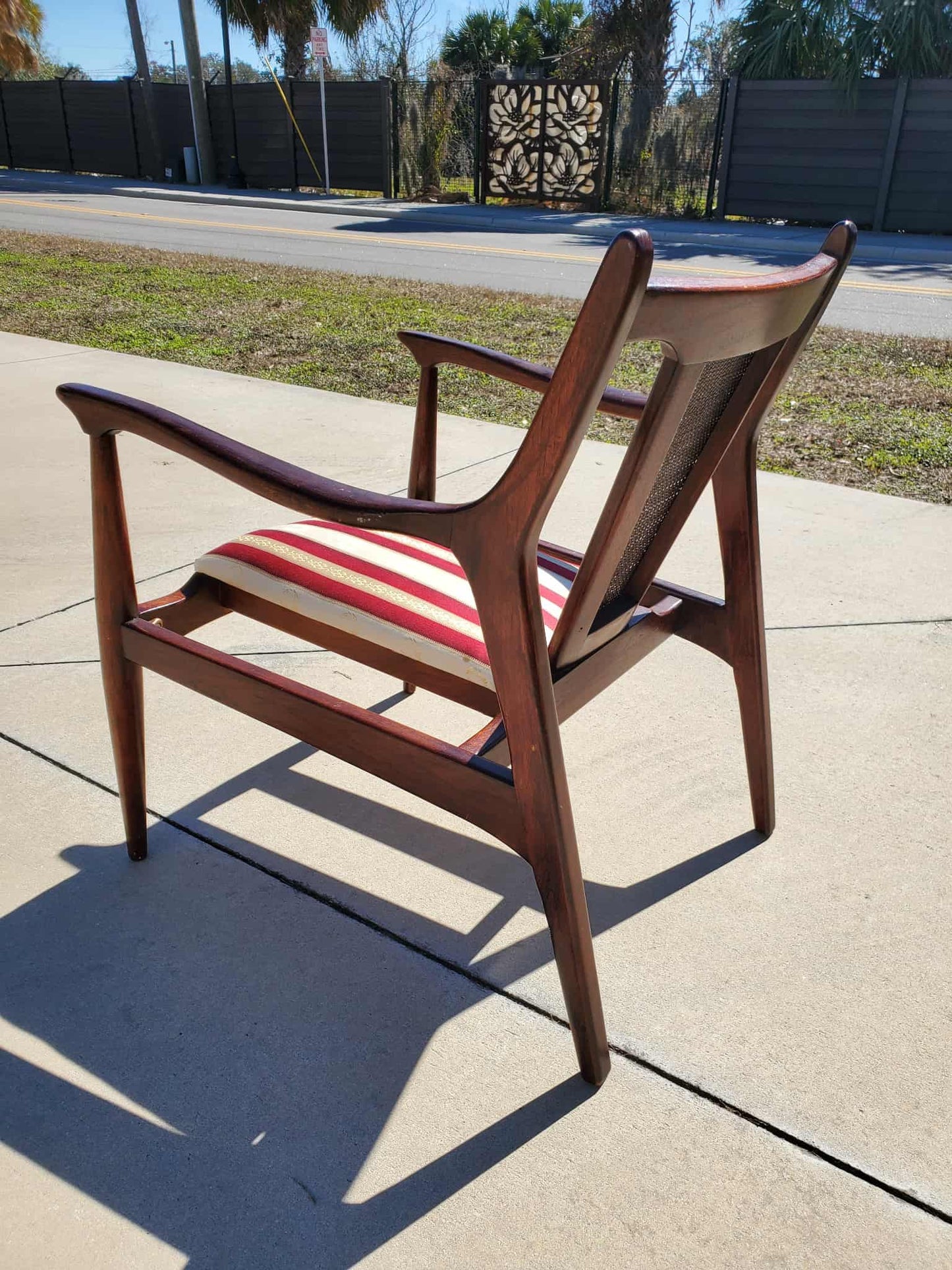 Jack Cartwright Style Lounge Chair / Cane Accented Mid-Century Modern Lounge Chair