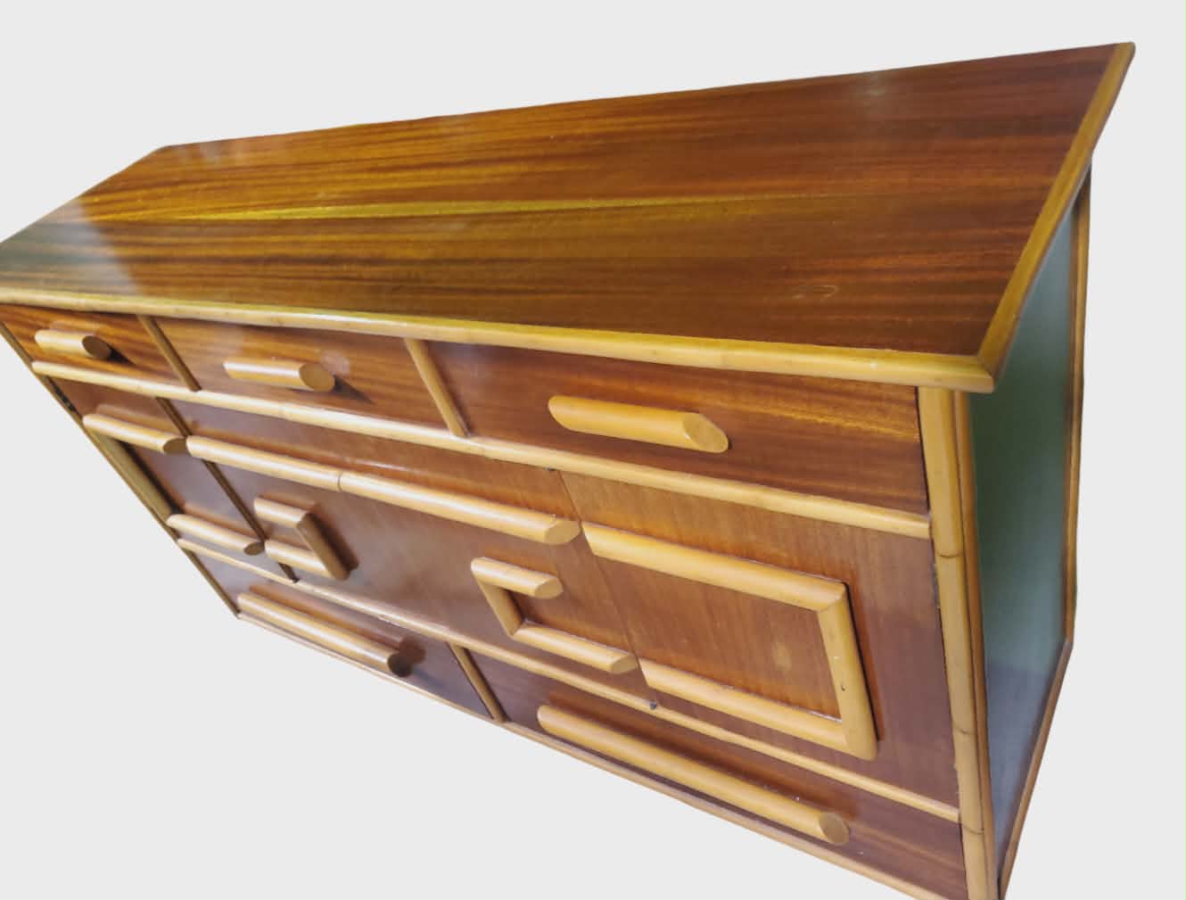 Stacked Rattan Sideboard or Buffet- Rattan Sideboard 1950's