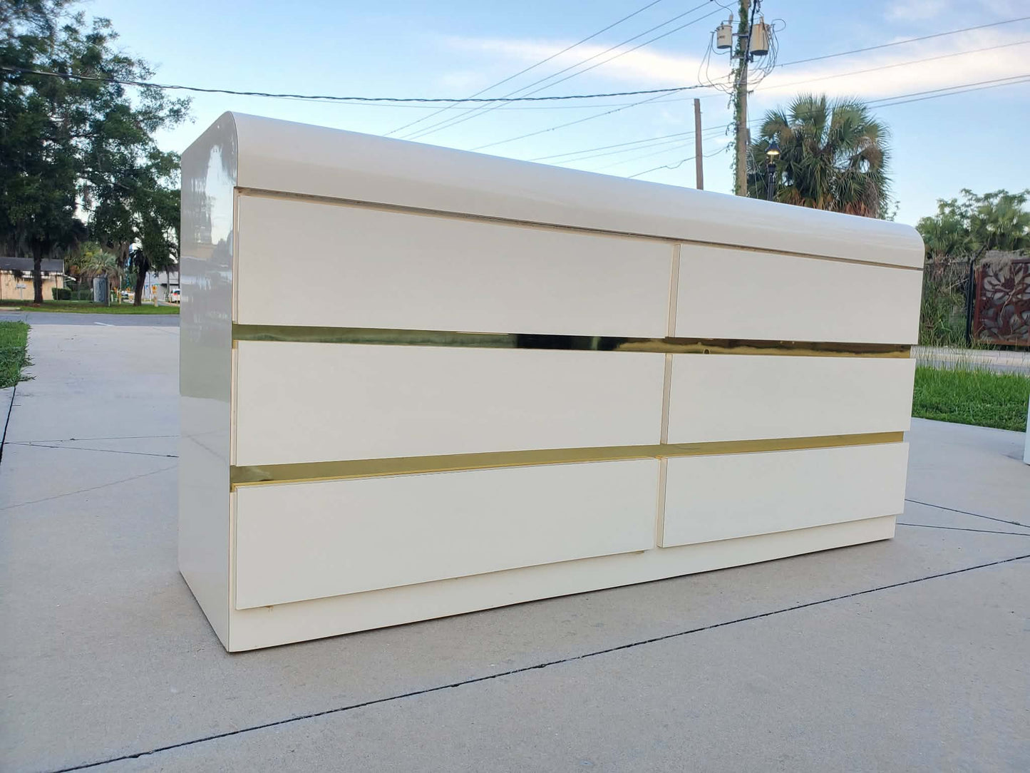 Post Modern Laminate Waterfall Dresser - Brass Inserts