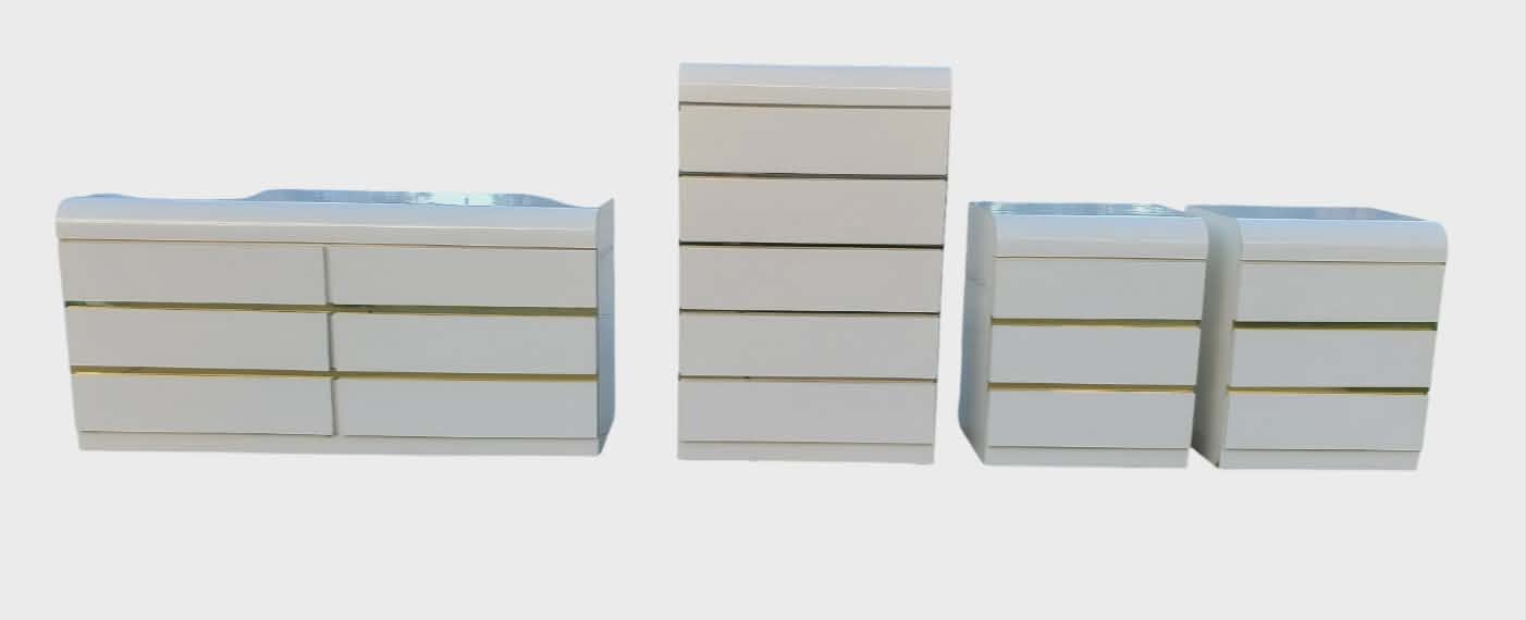 Post Modern Laminate Waterfall Chest With Brass Accents/Vintage White Laminate Chest