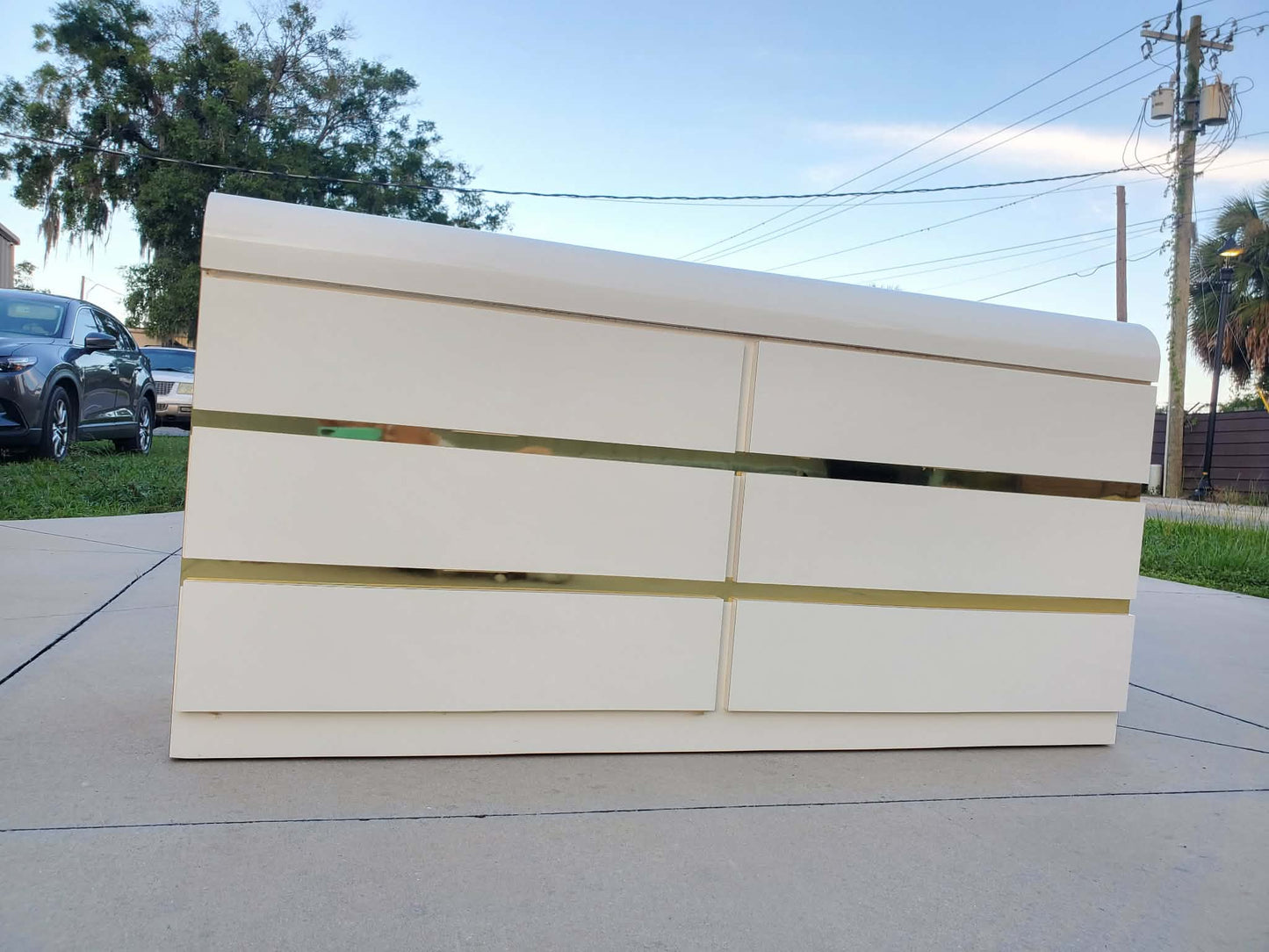 Post Modern Laminate Waterfall Dresser - Brass Inserts
