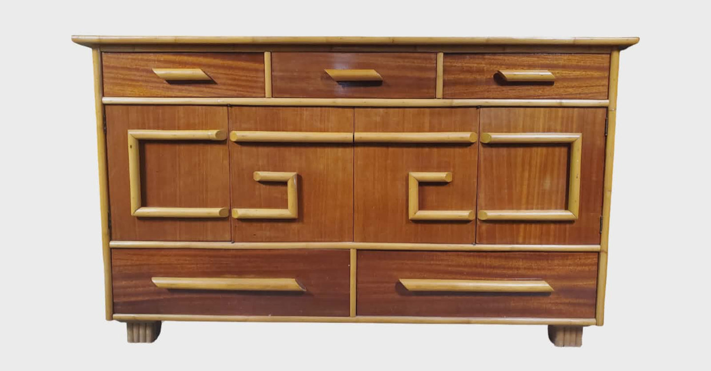 Stacked Rattan Sideboard or Buffet- Rattan Sideboard 1950's