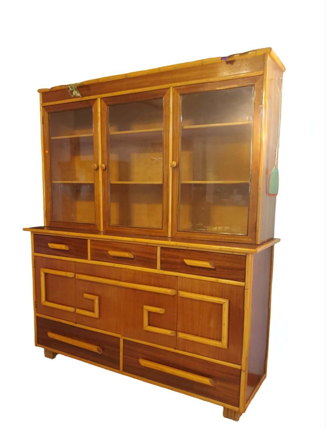 Stacked Rattan Sideboard or Buffet- Rattan Sideboard 1950's