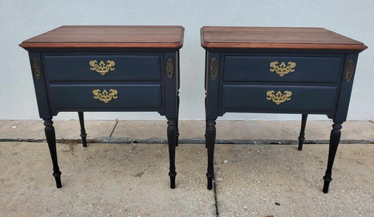 SOLD**SOLD**Ethan Allen Vintage Nightstands/ Ethan Allen Vintage End Tables/ Vintage Two Drawer Tables/ Pair of Refinished Tables