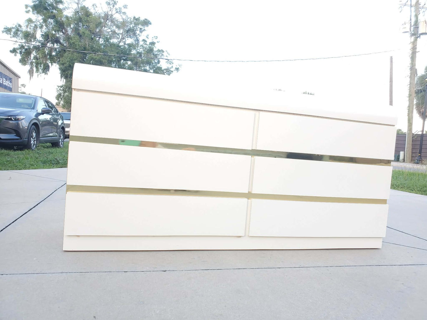 Post Modern Laminate Waterfall Dresser - Brass Inserts