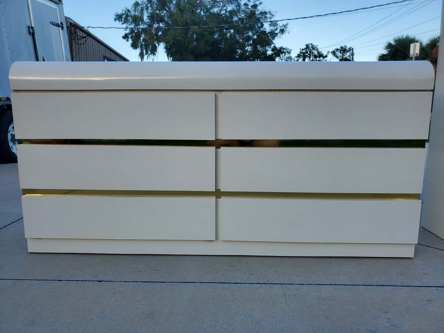 Post Modern Laminate Waterfall Dresser - Brass Inserts