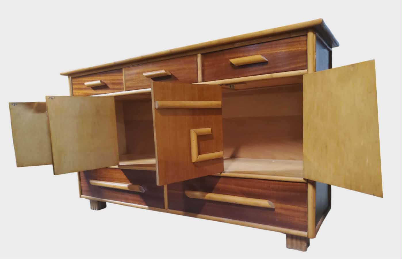 Stacked Rattan Sideboard or Buffet- Rattan Sideboard 1950's